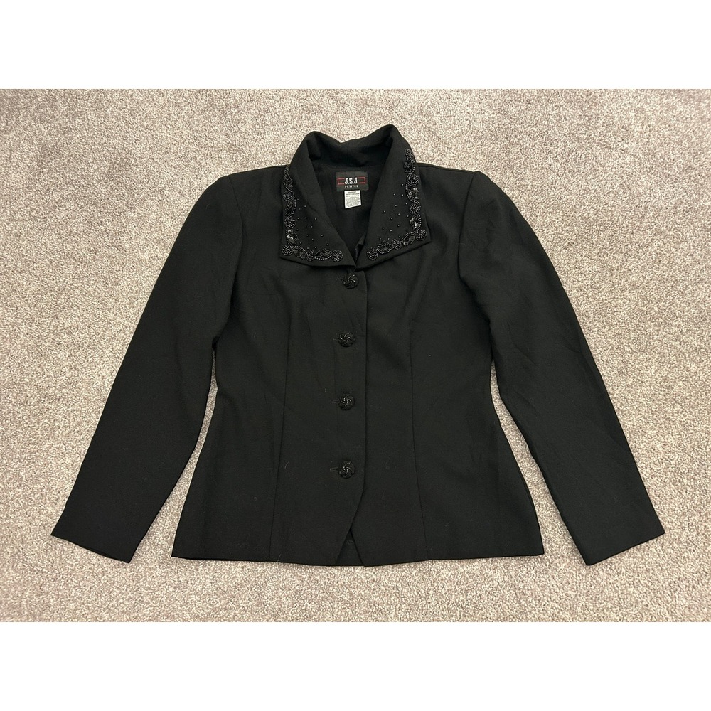 Vintage Academia J.S.J. Petites Beaded Blazer Jacket Women 6P Black Excellent
